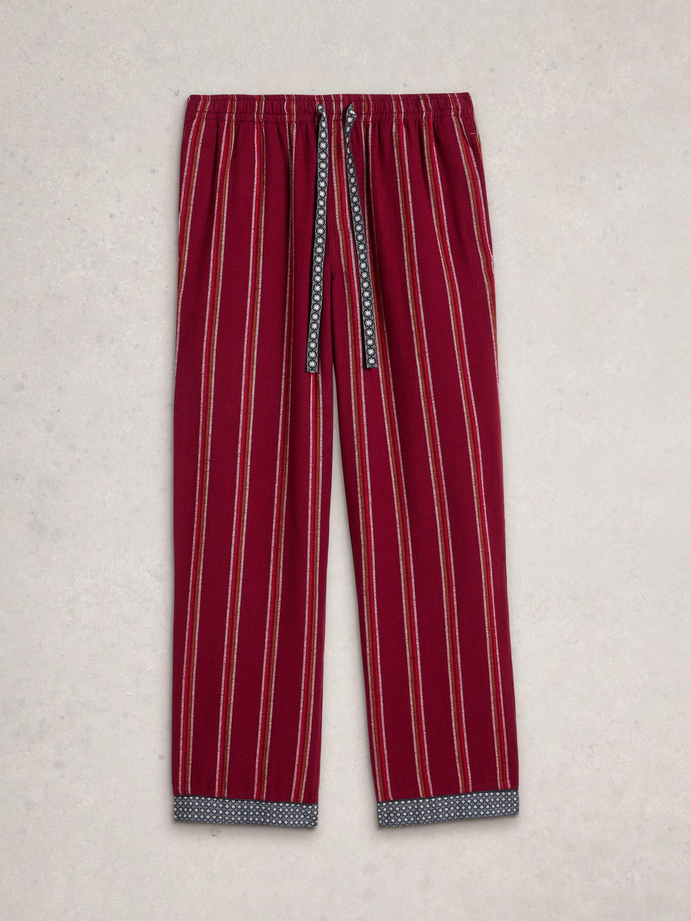 Product image 5 of 6, which shows White Stuff Moorland Stripe Cotton Pyjama Bottoms, Dk Plum, XL