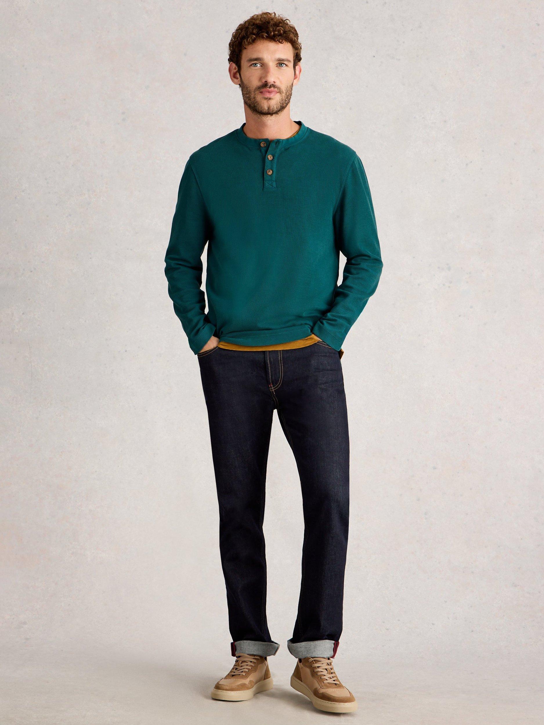 Product image 3 of 6, which shows White Stuff Helston Cotton Henley Pyjama Top, Mid Green, S