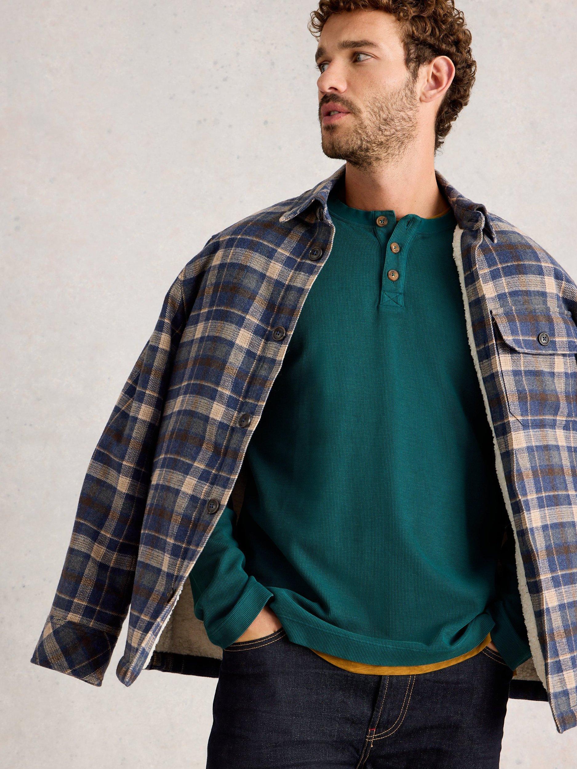 Product image 6 of 6, which shows White Stuff Helston Cotton Henley Pyjama Top, Mid Green, S