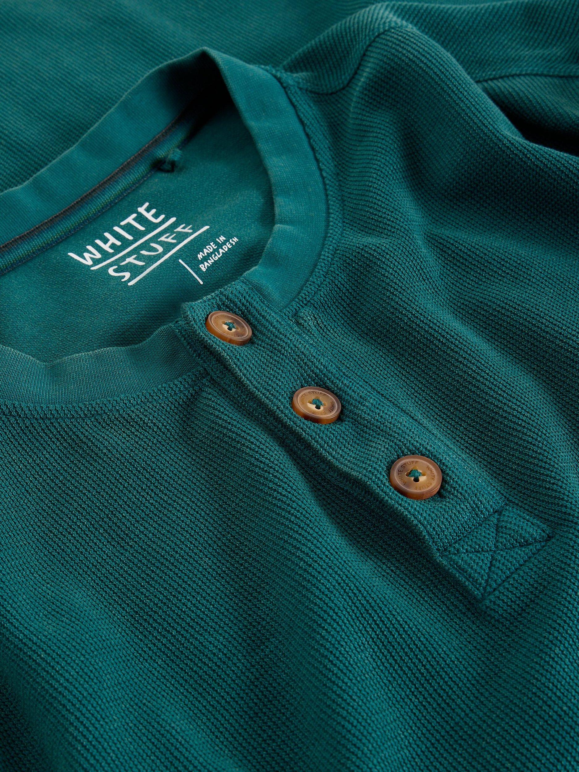 Product image 2 of 6, which shows White Stuff Helston Cotton Henley Pyjama Top, Mid Green, S