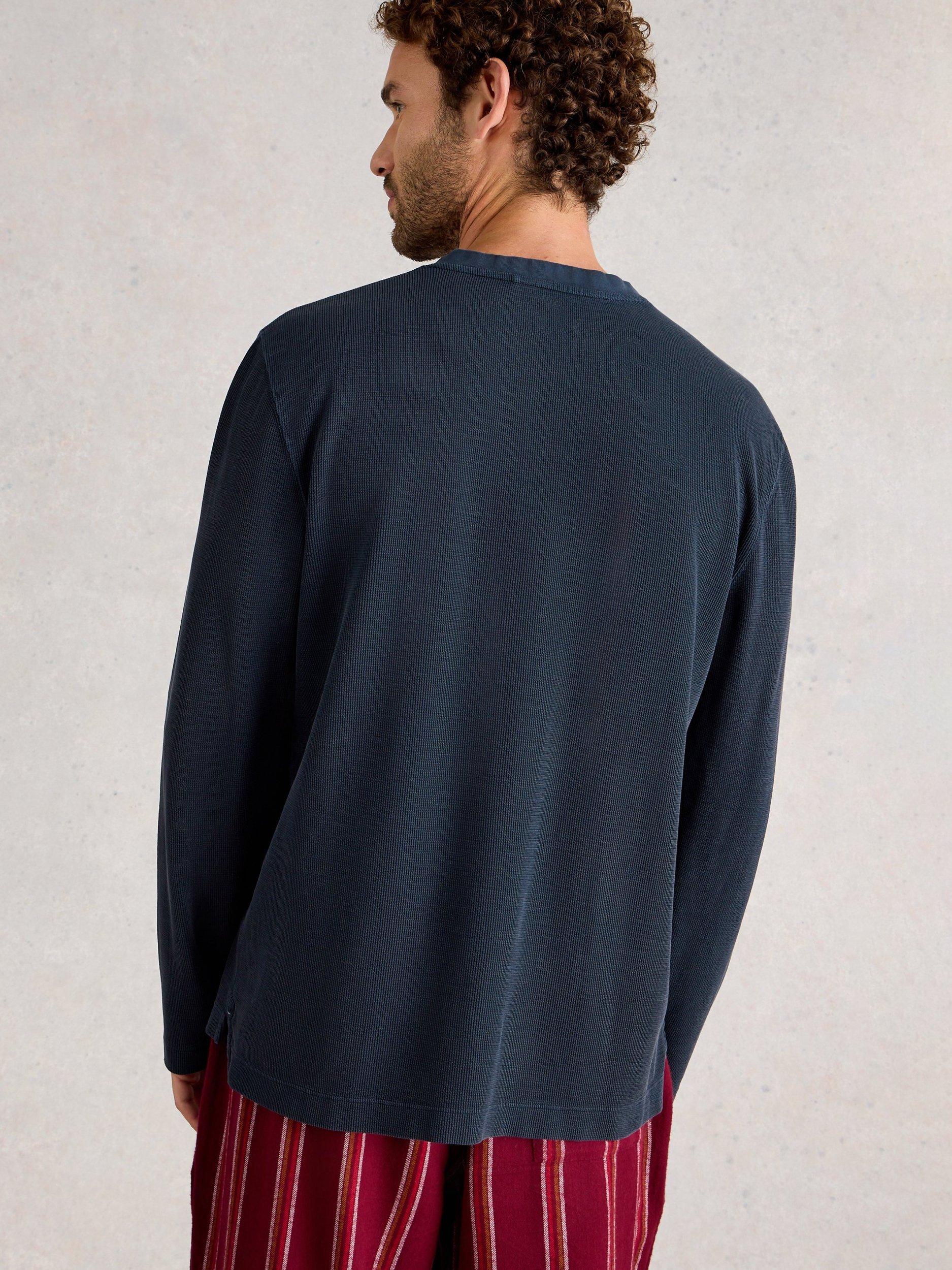 Product image 2 of 6, which shows White Stuff Cotton Henley Pyjama Top, Dark Navy, S