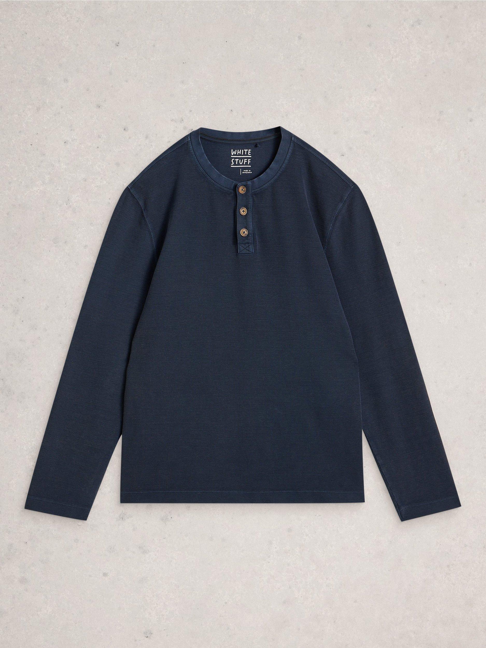 Product image 5 of 6, which shows White Stuff Cotton Henley Pyjama Top, Dark Navy, S