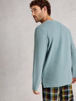 White Stuff Cotton Henley Pyjama Top - view 2, Light Blue