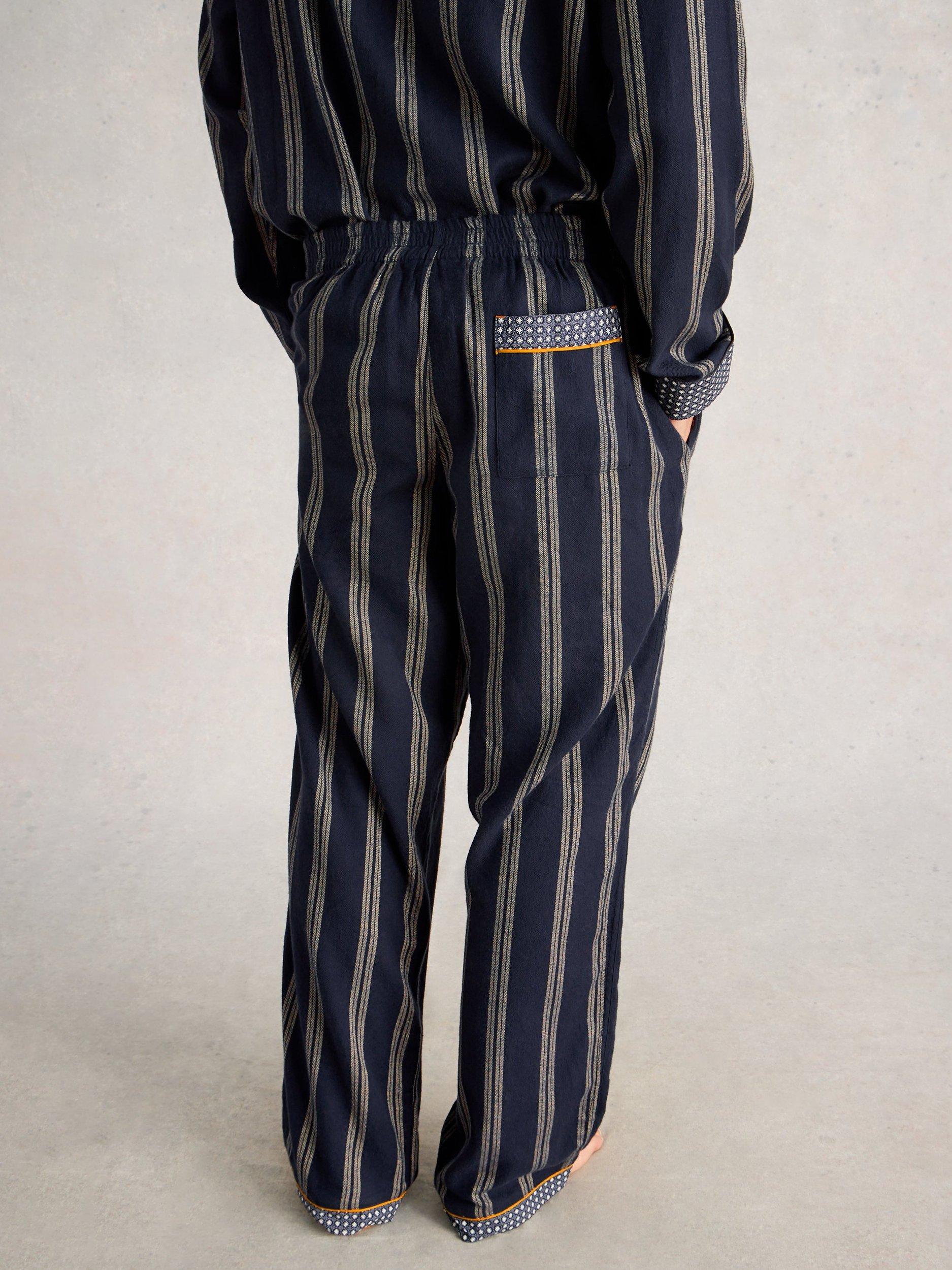 Product image 2 of 6, which shows White Stuff Moorland Stripe Cotton Pyjama Bottoms, Navy/Multi, S