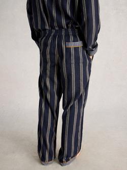 White Stuff Moorland Stripe Cotton Pyjama Bottoms, Navy/Multi - view 2, Navy/Multi