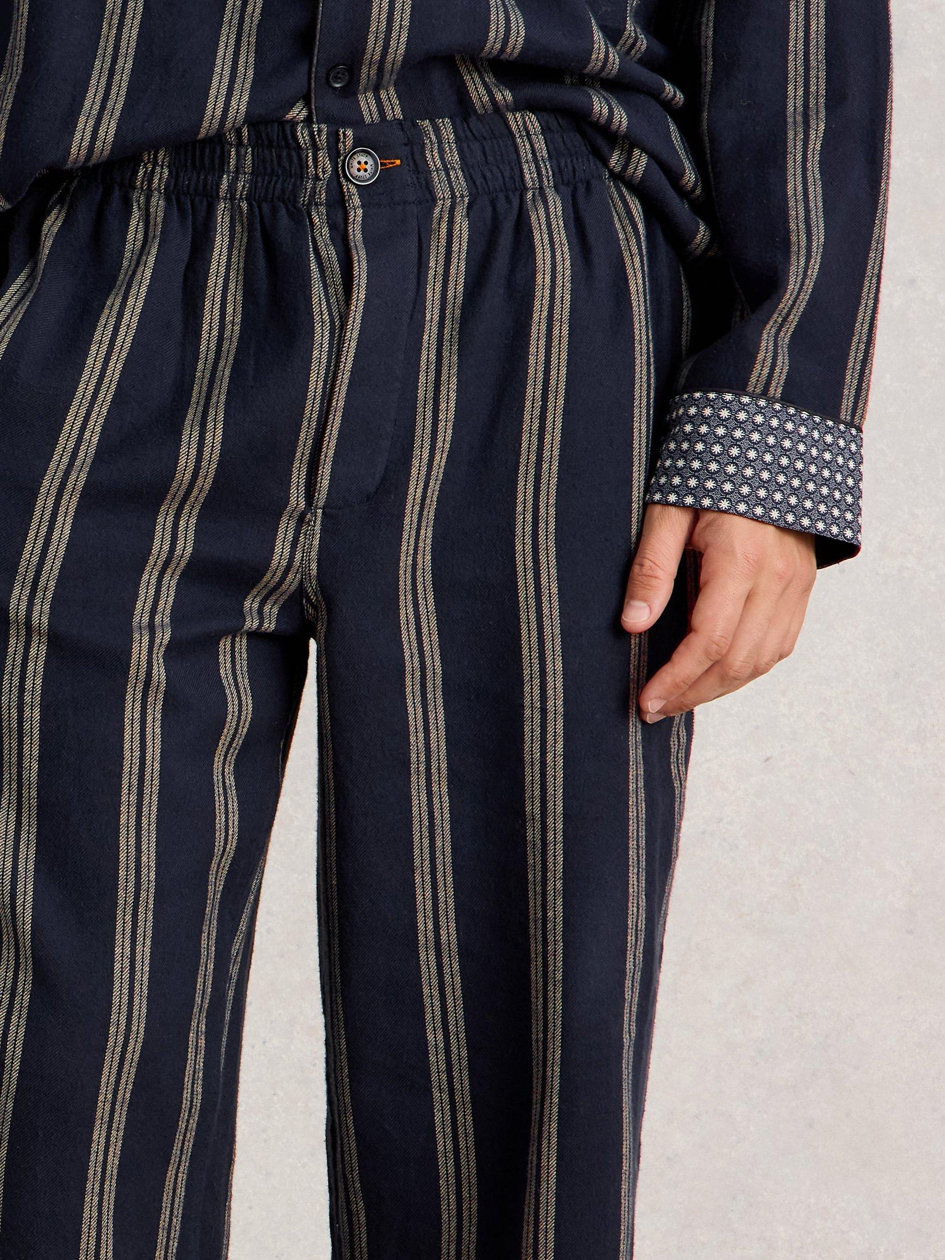 Product image 3 of 6, which shows White Stuff Moorland Stripe Cotton Pyjama Bottoms, Navy/Multi, S