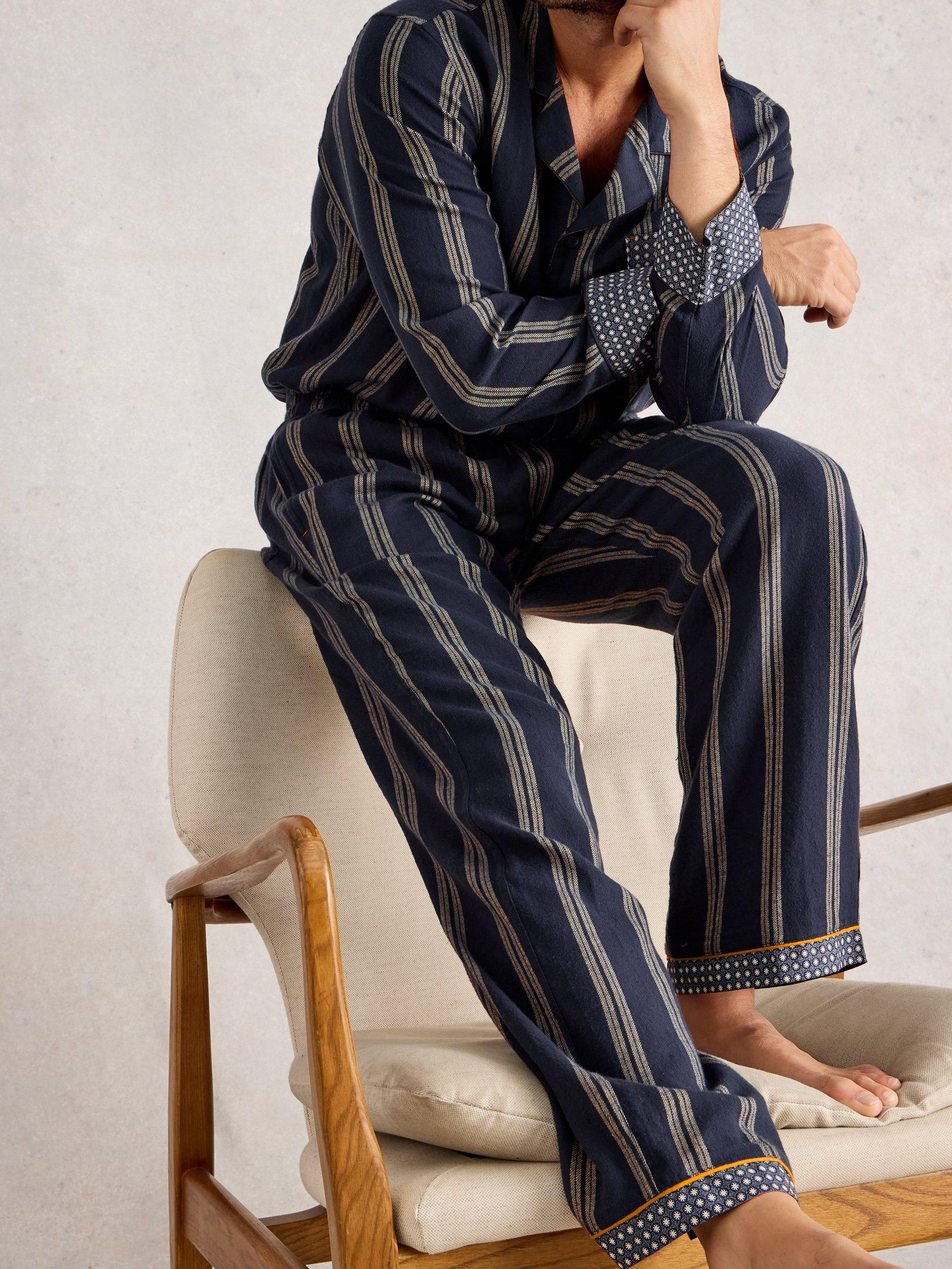 Product image 4 of 6, which shows White Stuff Moorland Stripe Cotton Pyjama Bottoms, Navy/Multi, S