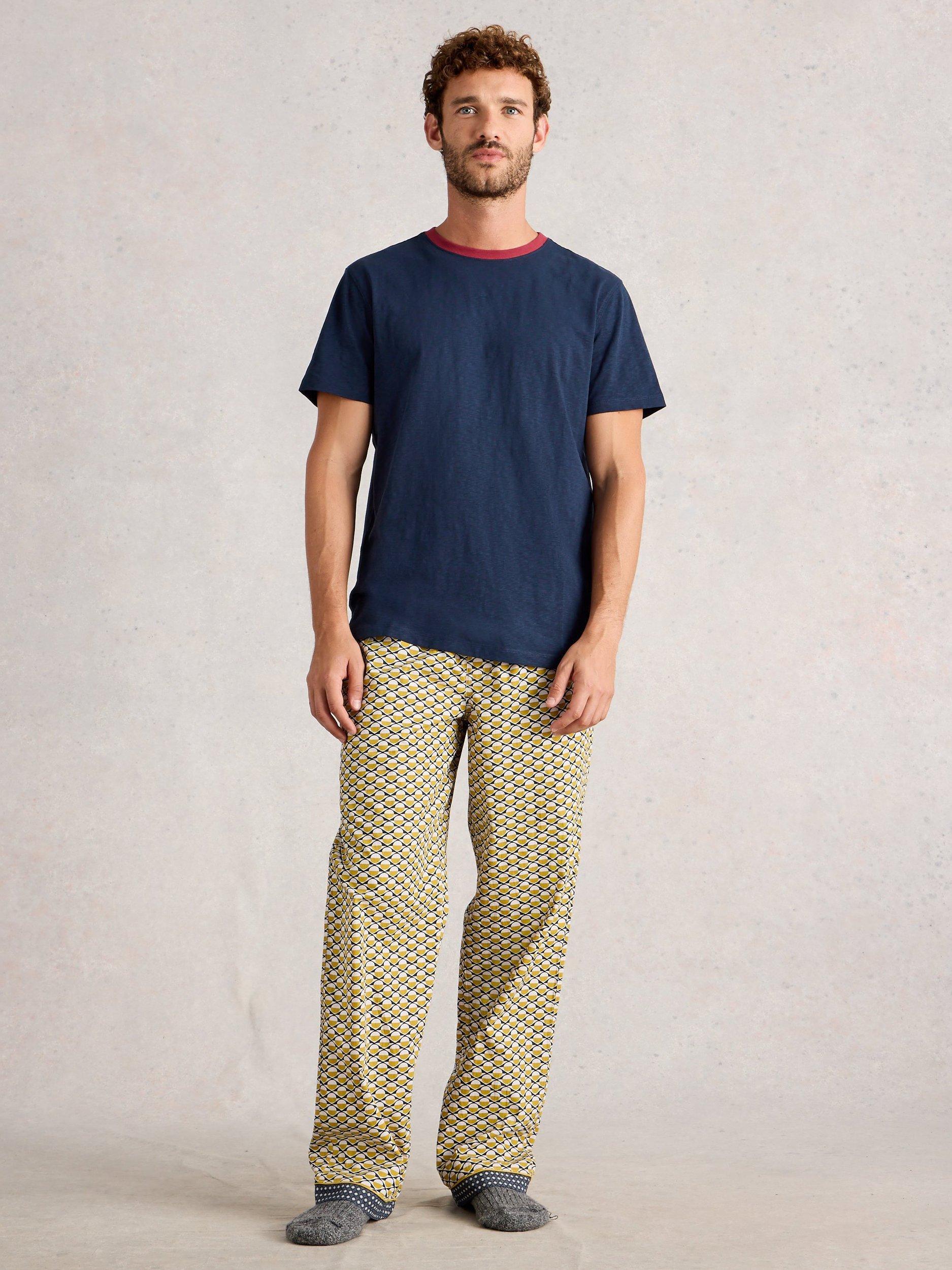 Product image 1 of 6, which shows White Stuff Wells Geometric Cotton Pyjama Bottoms, Yellow, S