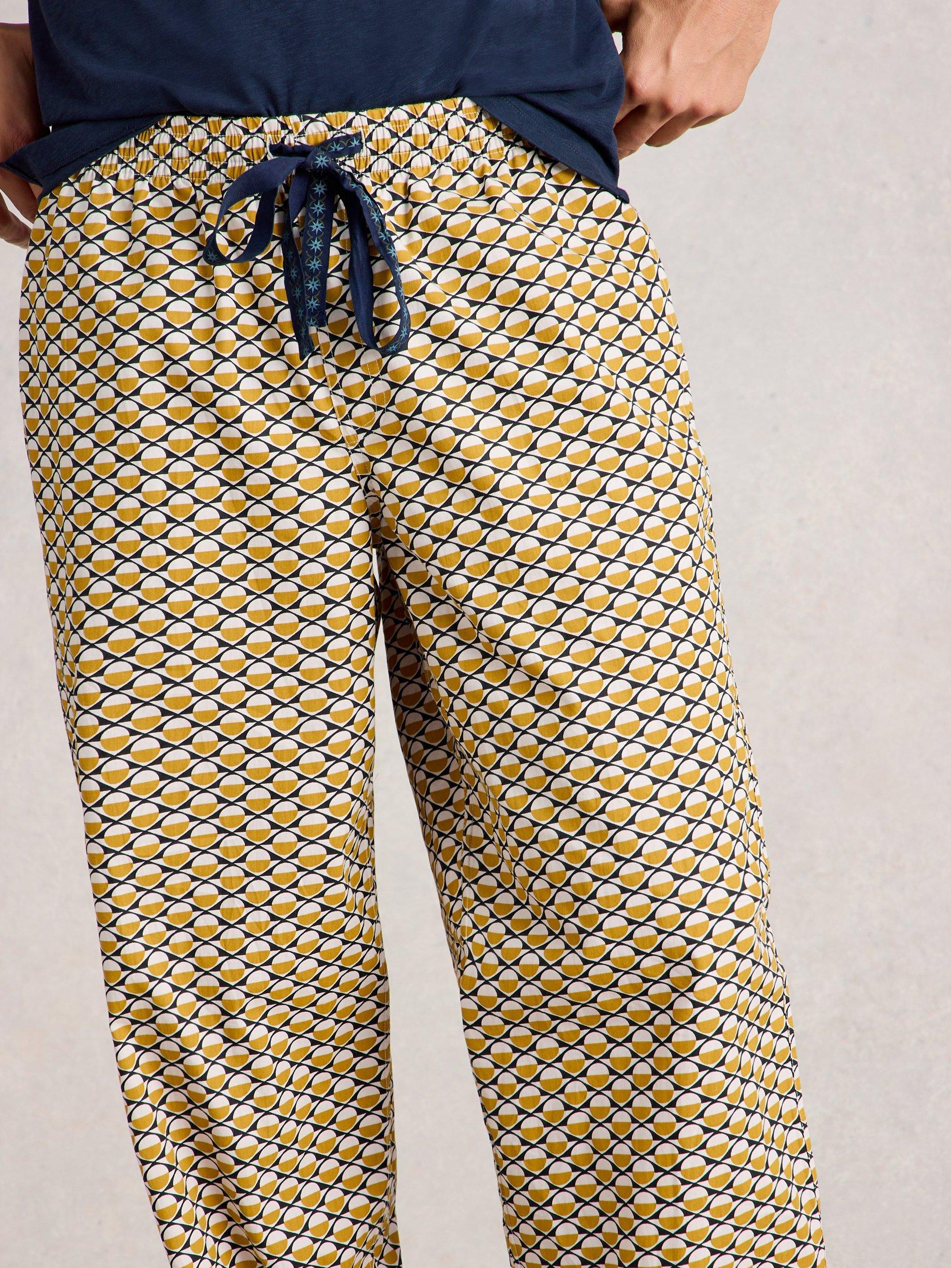 Product image 3 of 6, which shows White Stuff Wells Geometric Cotton Pyjama Bottoms, Yellow, S