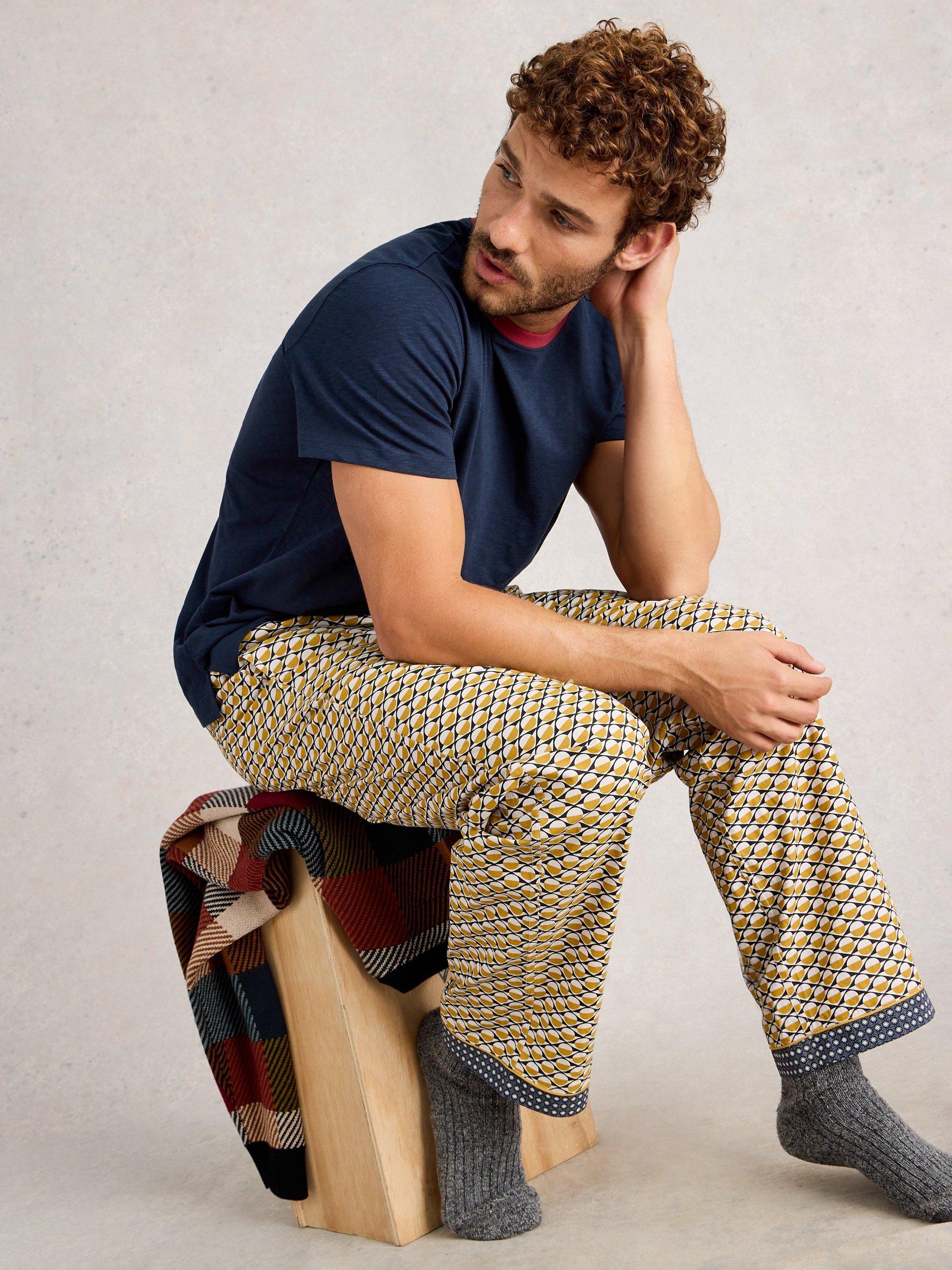 Product image 4 of 6, which shows White Stuff Wells Geometric Cotton Pyjama Bottoms, Yellow, S