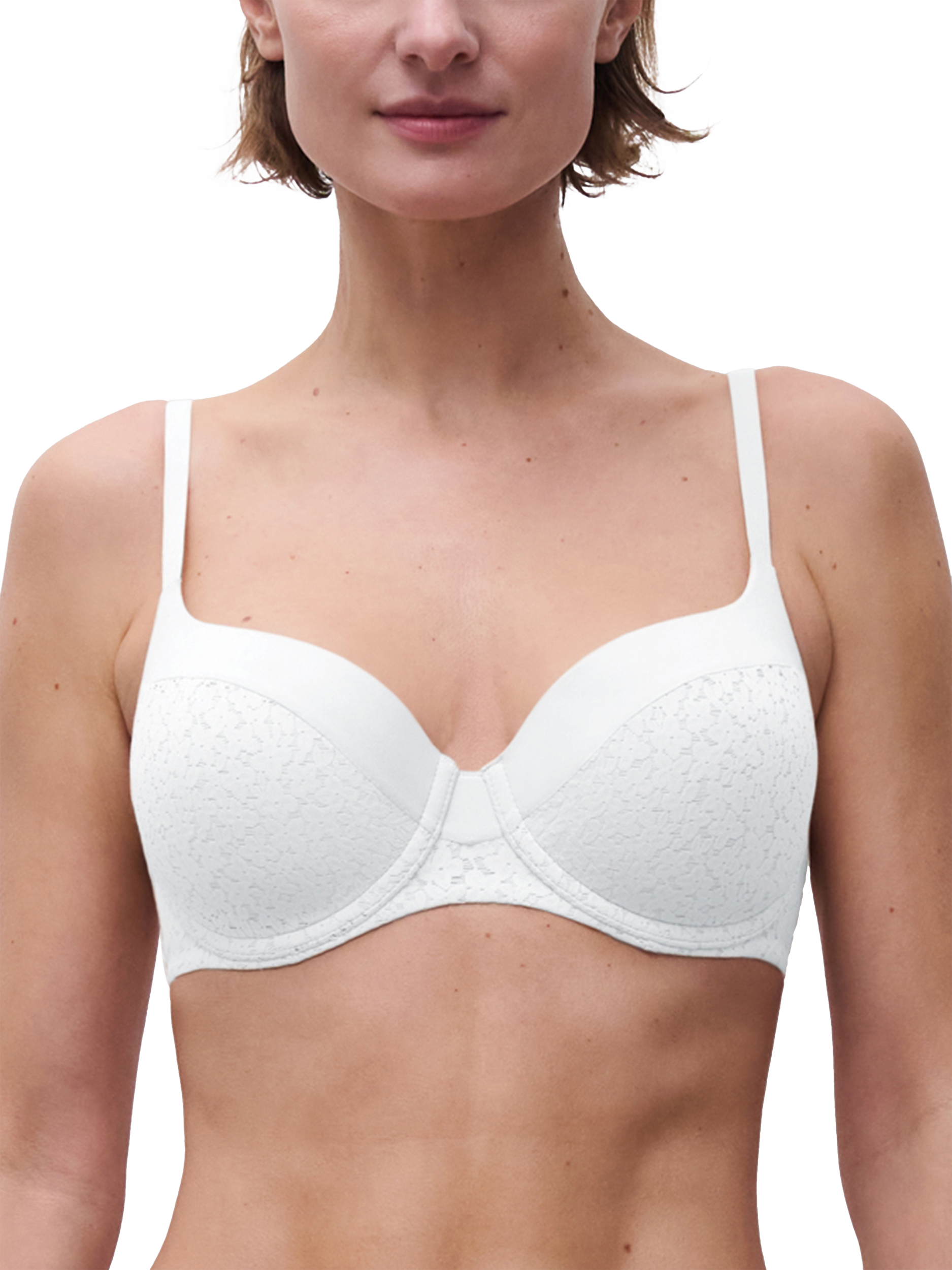 Product image 1 of 4, which shows Chantelle Norah Soft Feel Floral Underwired T-Shirt Bra, White, 32D