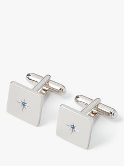 Simon Carter Swarovski Crystal Star Sterling Silver Square Cufflinks, Silver/Blue, Mid Blue