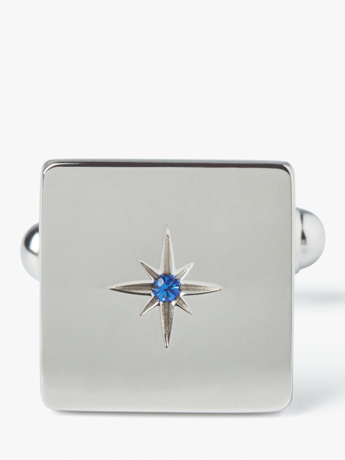 Product image 4 of 5, which shows Simon Carter Swarovski Crystal Star Sterling Silver Square Cufflinks, Silver/Blue