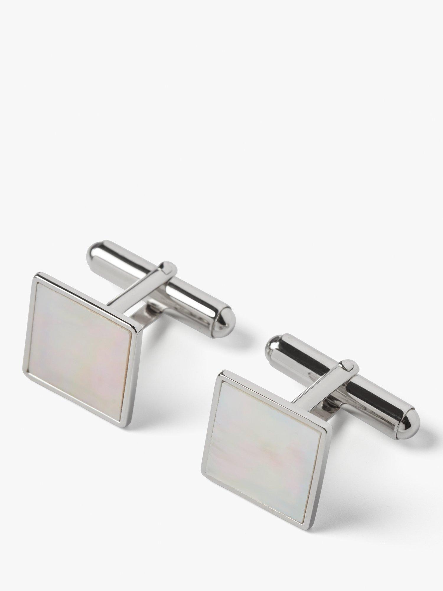 Product image 1 of 5, which shows Simon Carter Mother of Pearl Sterling Silver Square Cufflinks, White