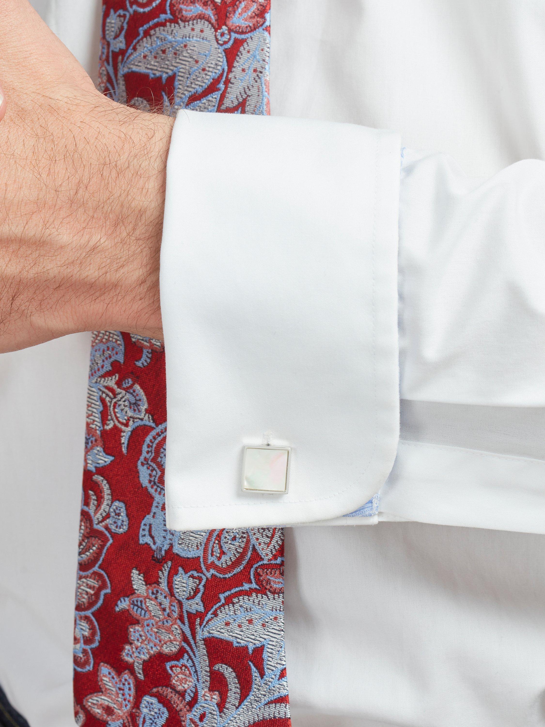 Product image 2 of 5, which shows Simon Carter Mother of Pearl Sterling Silver Square Cufflinks, White