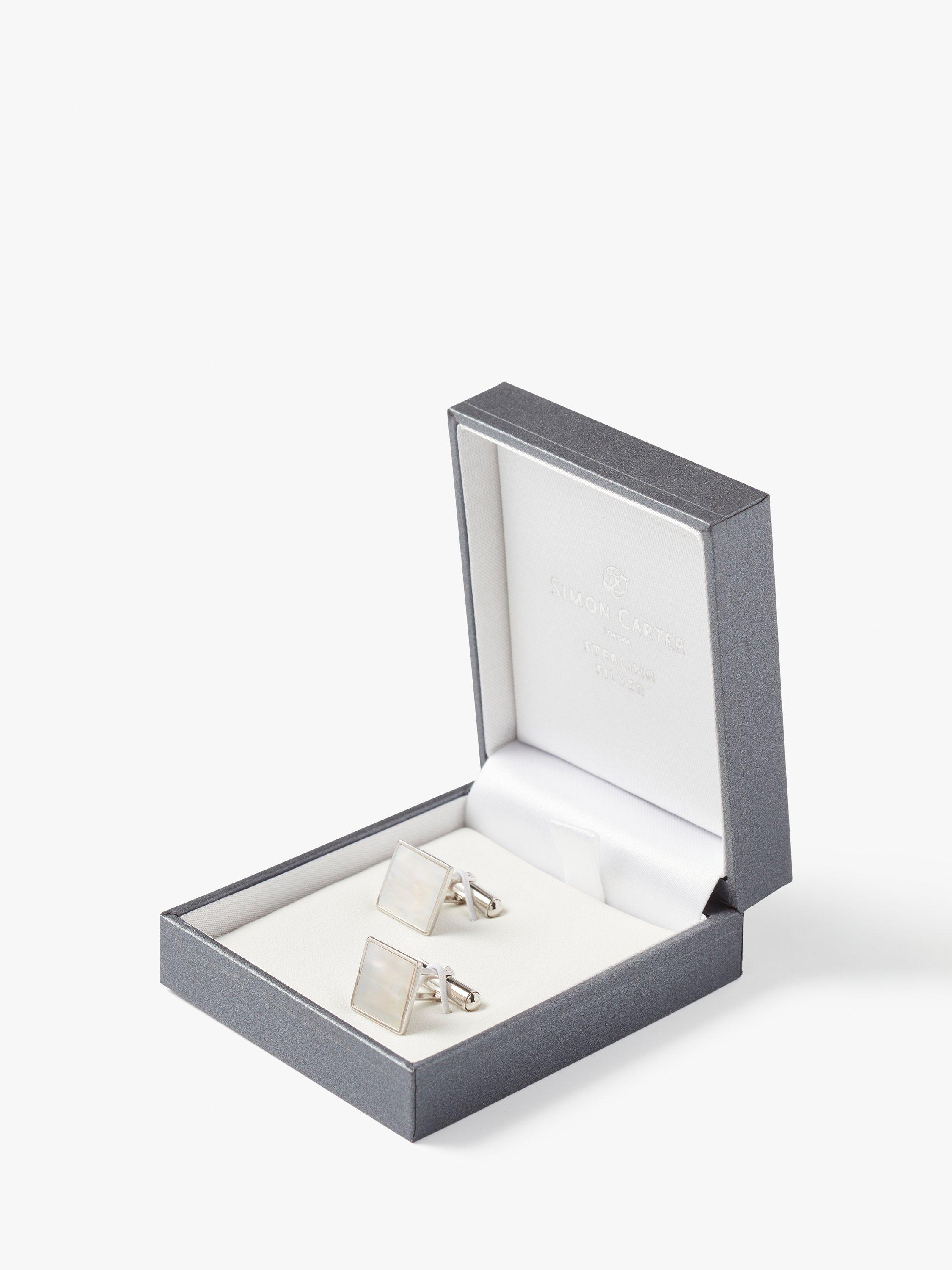 Product image 3 of 5, which shows Simon Carter Mother of Pearl Sterling Silver Square Cufflinks, White