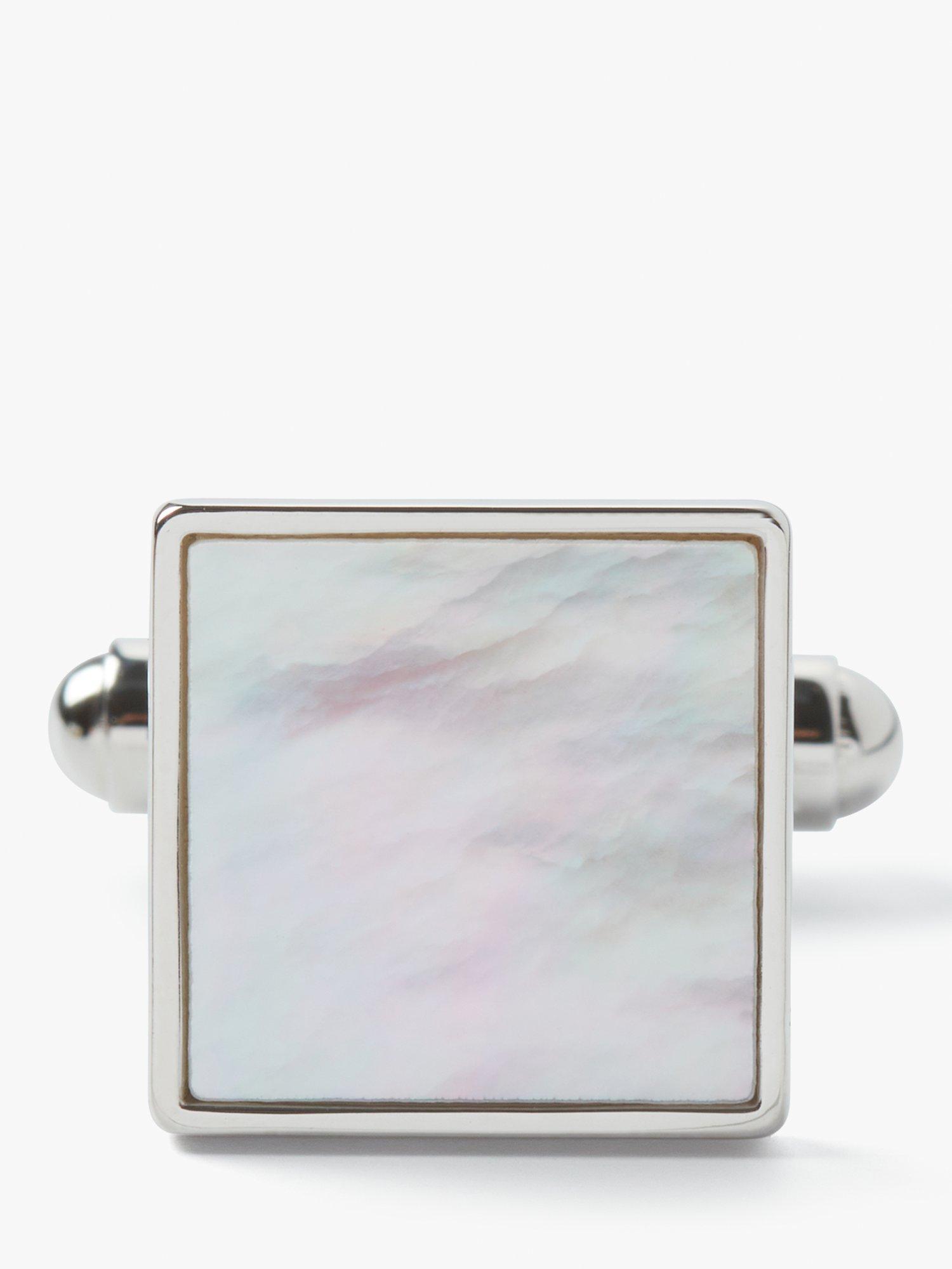 Product image 4 of 5, which shows Simon Carter Mother of Pearl Sterling Silver Square Cufflinks, White
