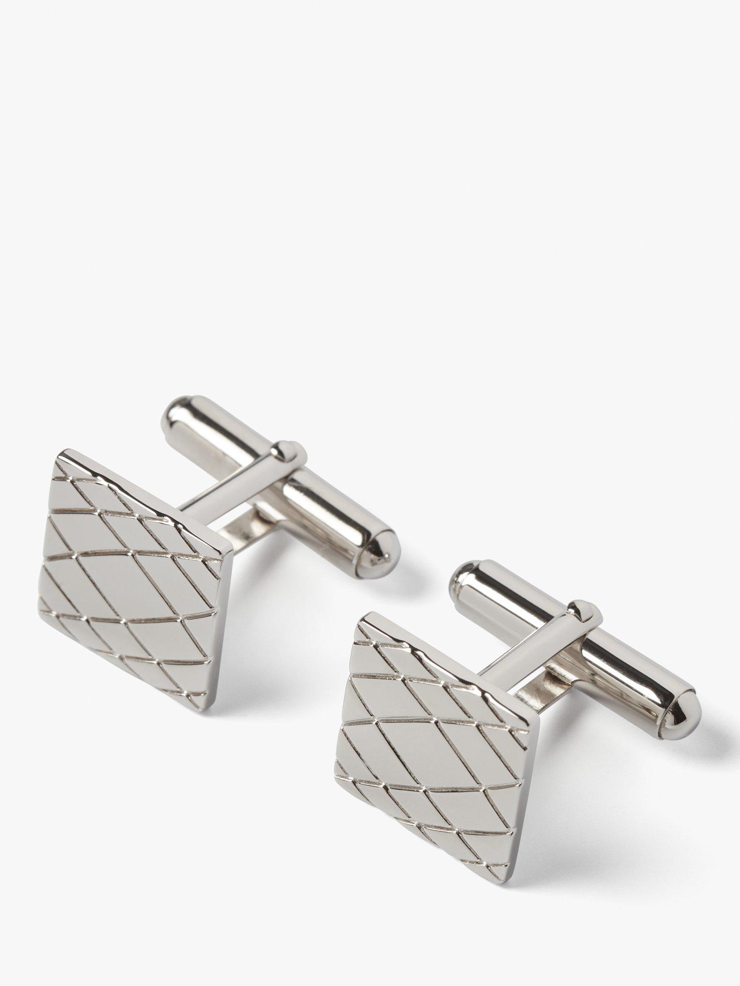Product image 1 of 5, which shows Simon Carter Criss Cross Embossed Cufflinks, Silver