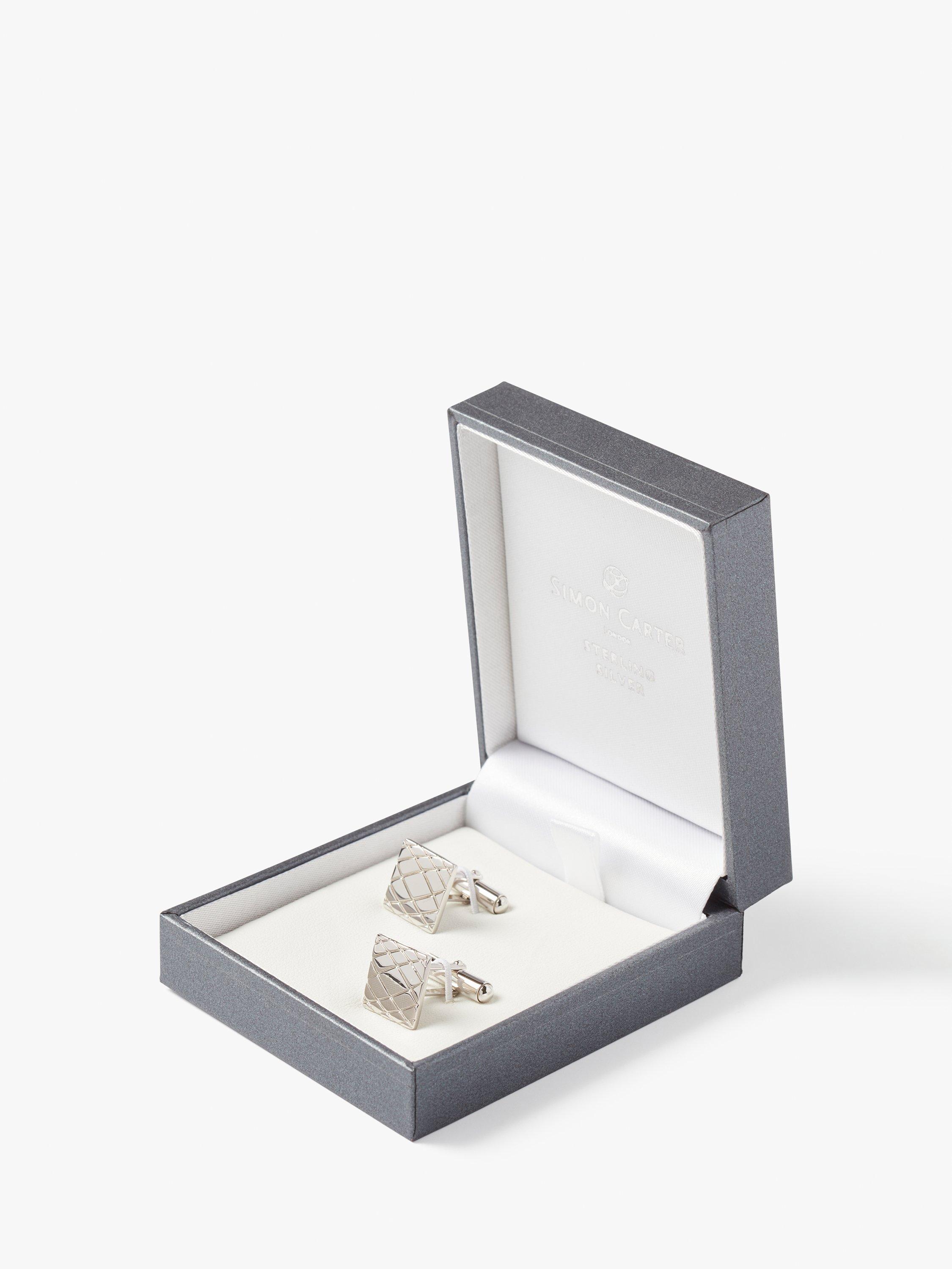 Product image 3 of 5, which shows Simon Carter Criss Cross Embossed Cufflinks, Silver