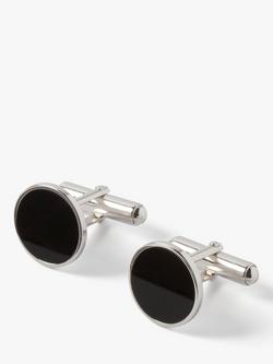 Simon Carter Onyx Sterling Silver Round Cufflinks, Black