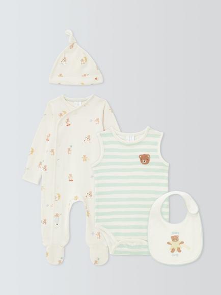 John Lewis Baby Bear Sleepsuit, Bodysuit, Hat & Bib Set, Multi, Multi