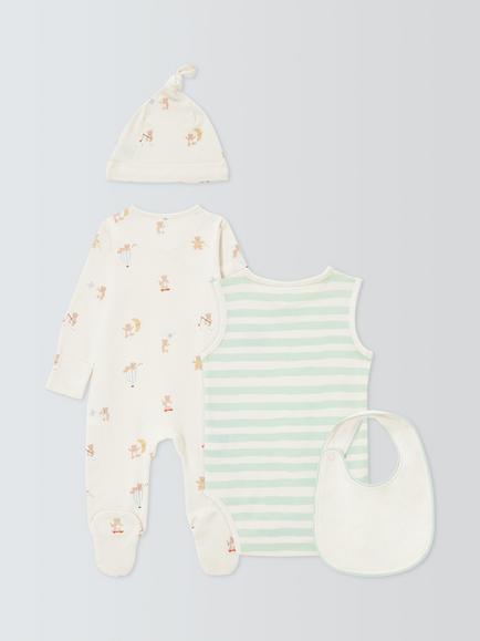 John Lewis Baby Bear Sleepsuit, Bodysuit, Hat & Bib Set, Multi - view 2, Multi
