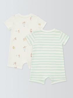 John Lewis Baby Teddy Rompers, Pack of 2, Multi - view 2, Multi