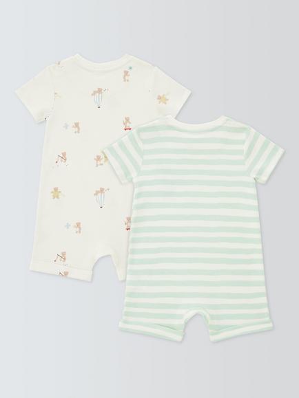 John Lewis Baby Teddy Rompers, Pack of 2, Multi - view 2, Multi