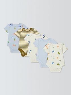John Lewis Baby Fruit Short Sleeve Bodysuits, Pack of 5, Blue, Blue