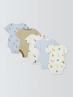 John Lewis Baby Fruit Short Sleeve Bodysuits, Pack of 5, Blue - view 2, Blue