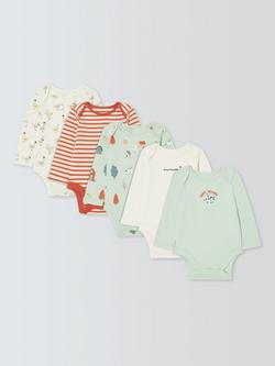 John Lewis Baby Farm Friends Long Sleeve Bodysuits, Pack of 5, Multi, Multi