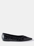 Mint Velvet  Arella Leather Ruched Flat Ballerina Pumps, Black