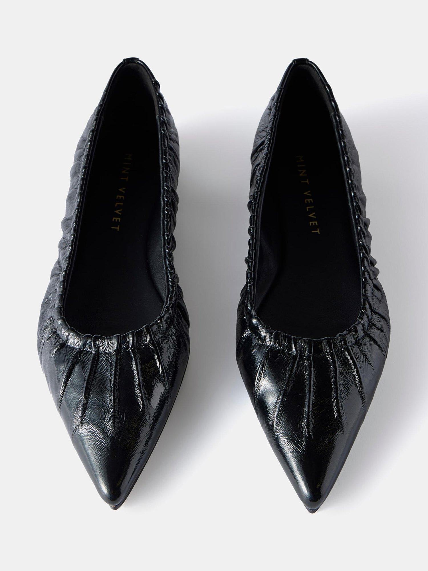 Product image 2 of 3, which shows Mint Velvet  Arella Leather Ruched Flat Ballerina Pumps, Black, 7