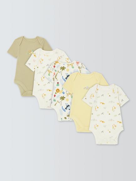 John Lewis Baby Safari Bodysuits, Pack of 5, Natural, Natural