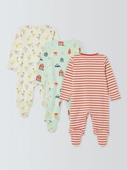 John Lewis Baby Farm Friends Sleepsuits, Pack of 3, Multi - view 2, Multi