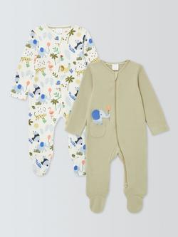 John Lewis Baby Safari Sleepsuits, Pack of 2, Multi, Multi