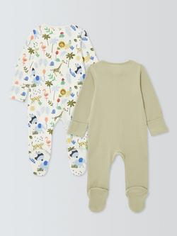 John Lewis Baby Safari Sleepsuits, Pack of 2, Multi - view 2, Multi