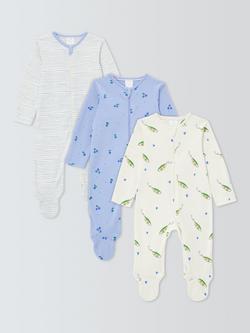 John Lewis Baby Peas Sleepsuits, Pack of 3, Blue, Blue