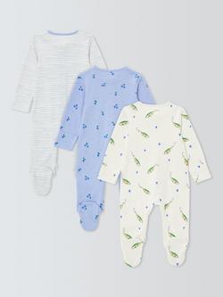 John Lewis Baby Peas Sleepsuits, Pack of 3, Blue - view 2, Blue