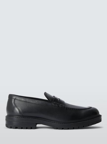 John Lewis Trend Leather Loafers, Black, Black