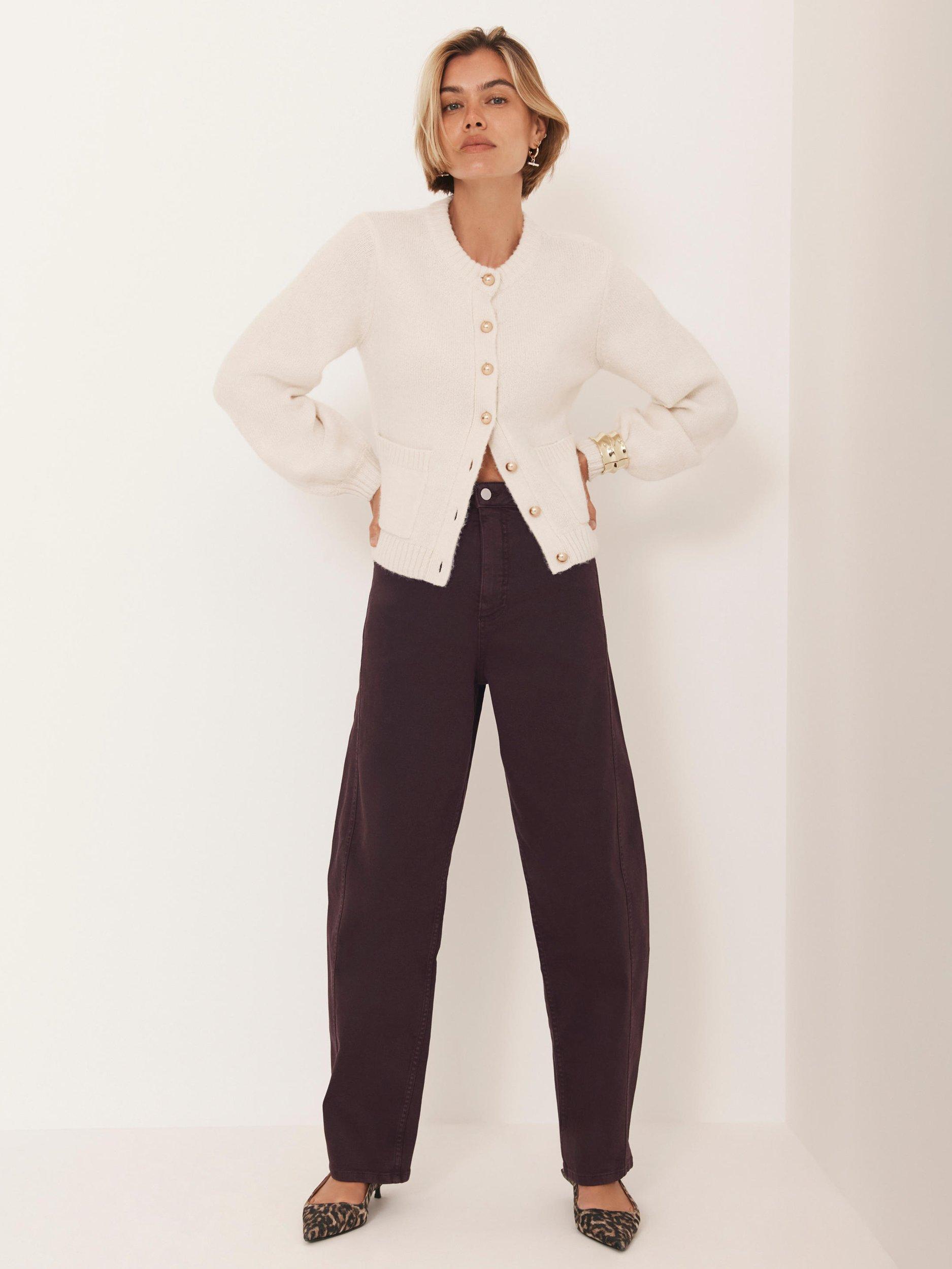Product image 5 of 8, which shows Mint Velvet Ribbed Trim Crew Neck Cardigan, Cream, L