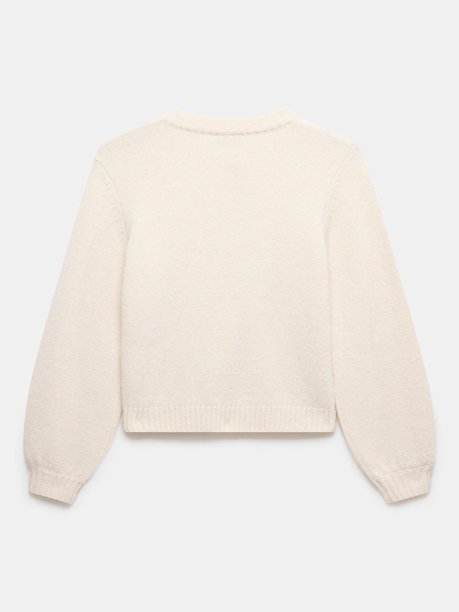 Product image 8 of 8, which shows Mint Velvet Ribbed Trim Crew Neck Cardigan, Cream, L