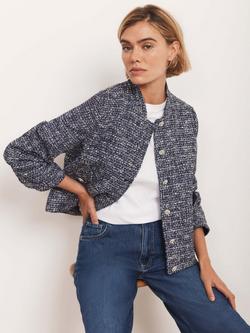 Mint Velvet Crystal Button Boucle Jacket, Navy/Multi, Navy/Multi