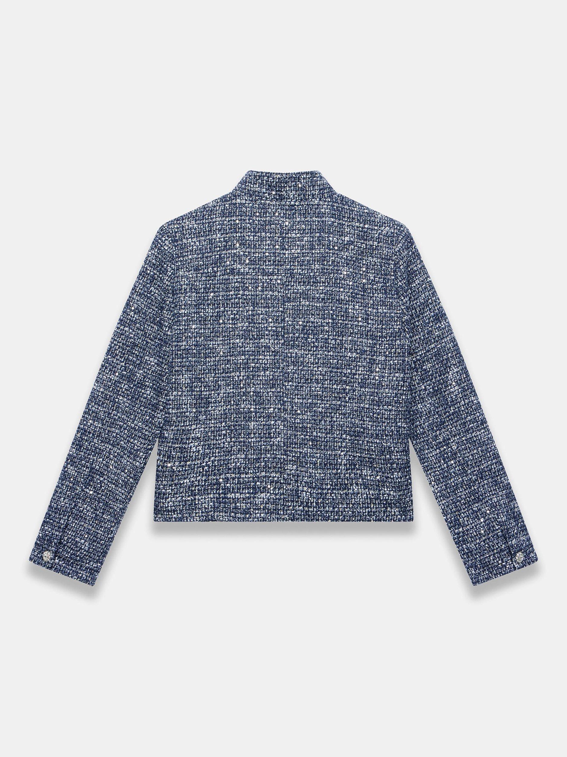 Product image 8 of 8, which shows Mint Velvet Crystal Button Boucle Jacket, Navy/Multi, XS