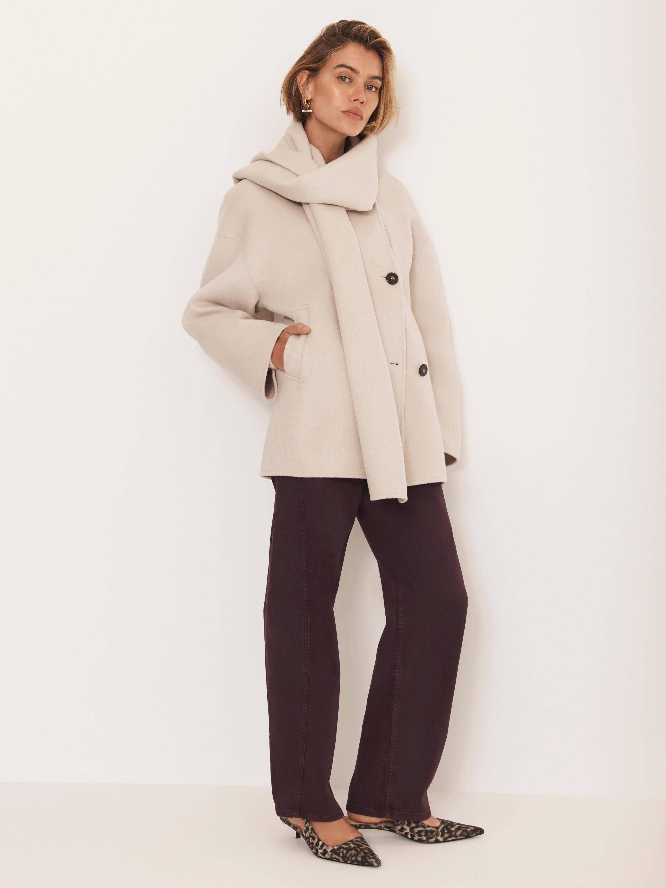 Product image 1 of 8, which shows Mint Velvet Scarf Wool Blend Coat, White, XS