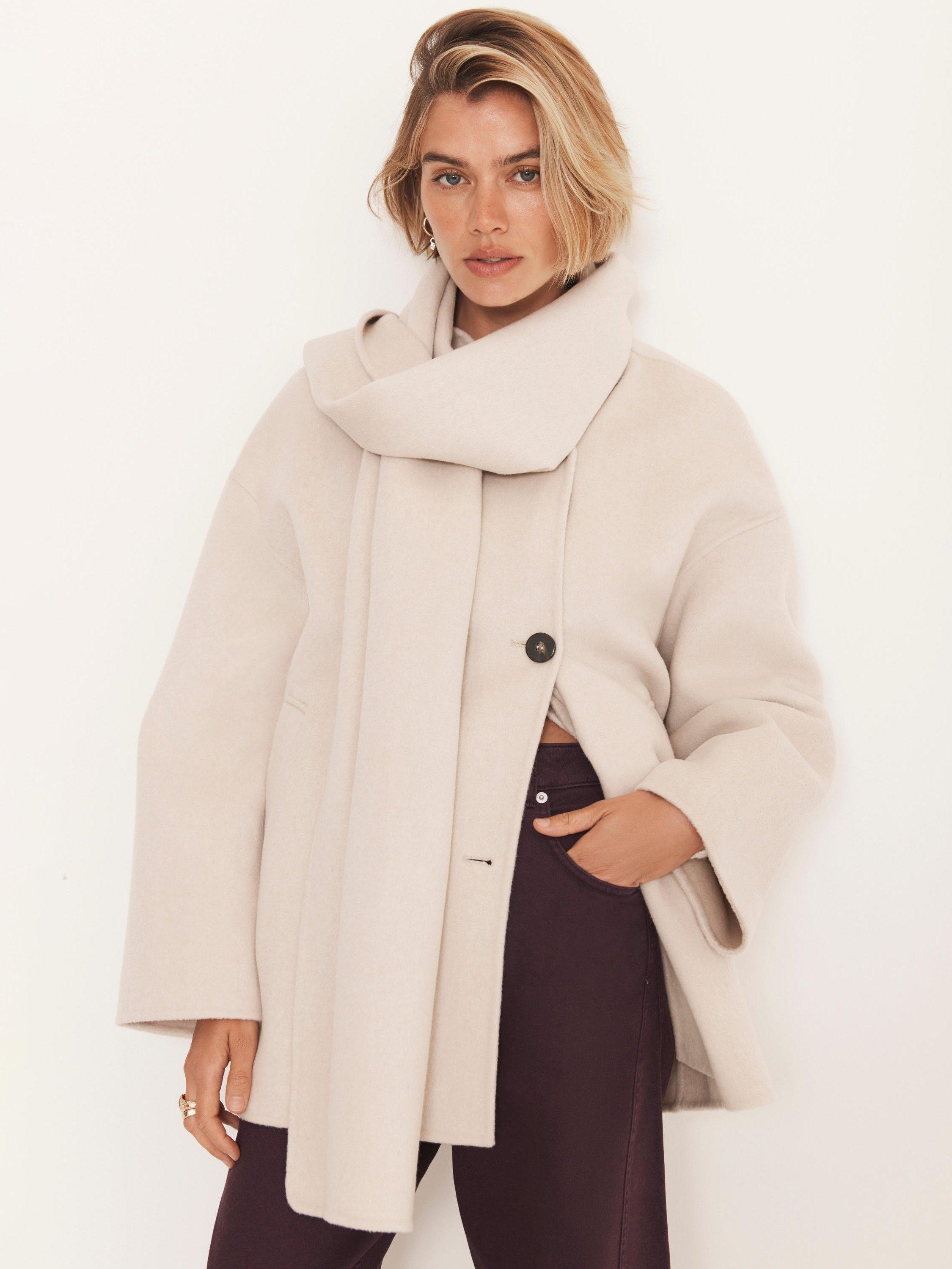 Product image 2 of 8, which shows Mint Velvet Scarf Wool Blend Coat, White, XS