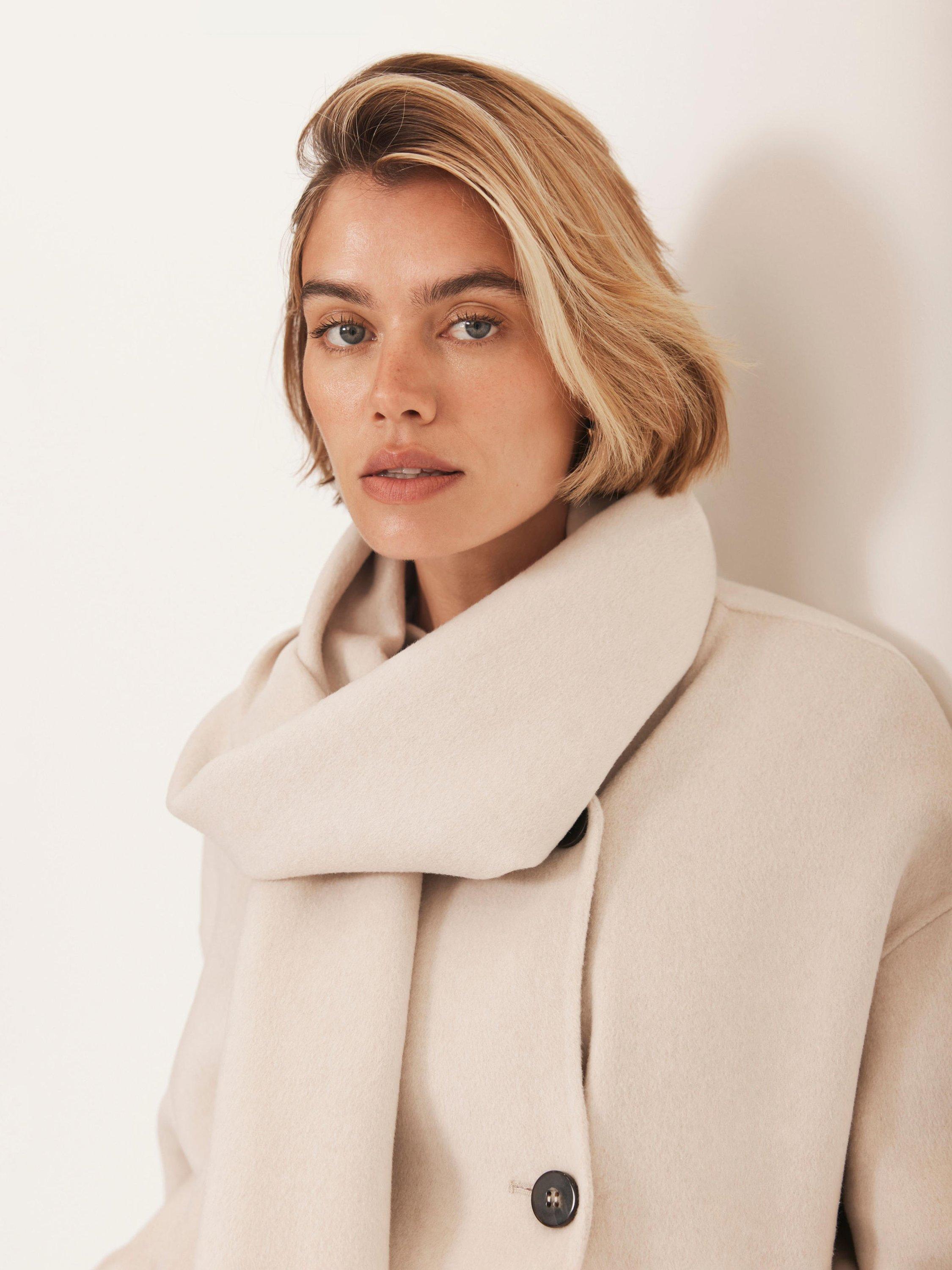 Product image 3 of 8, which shows Mint Velvet Scarf Wool Blend Coat, White, XS