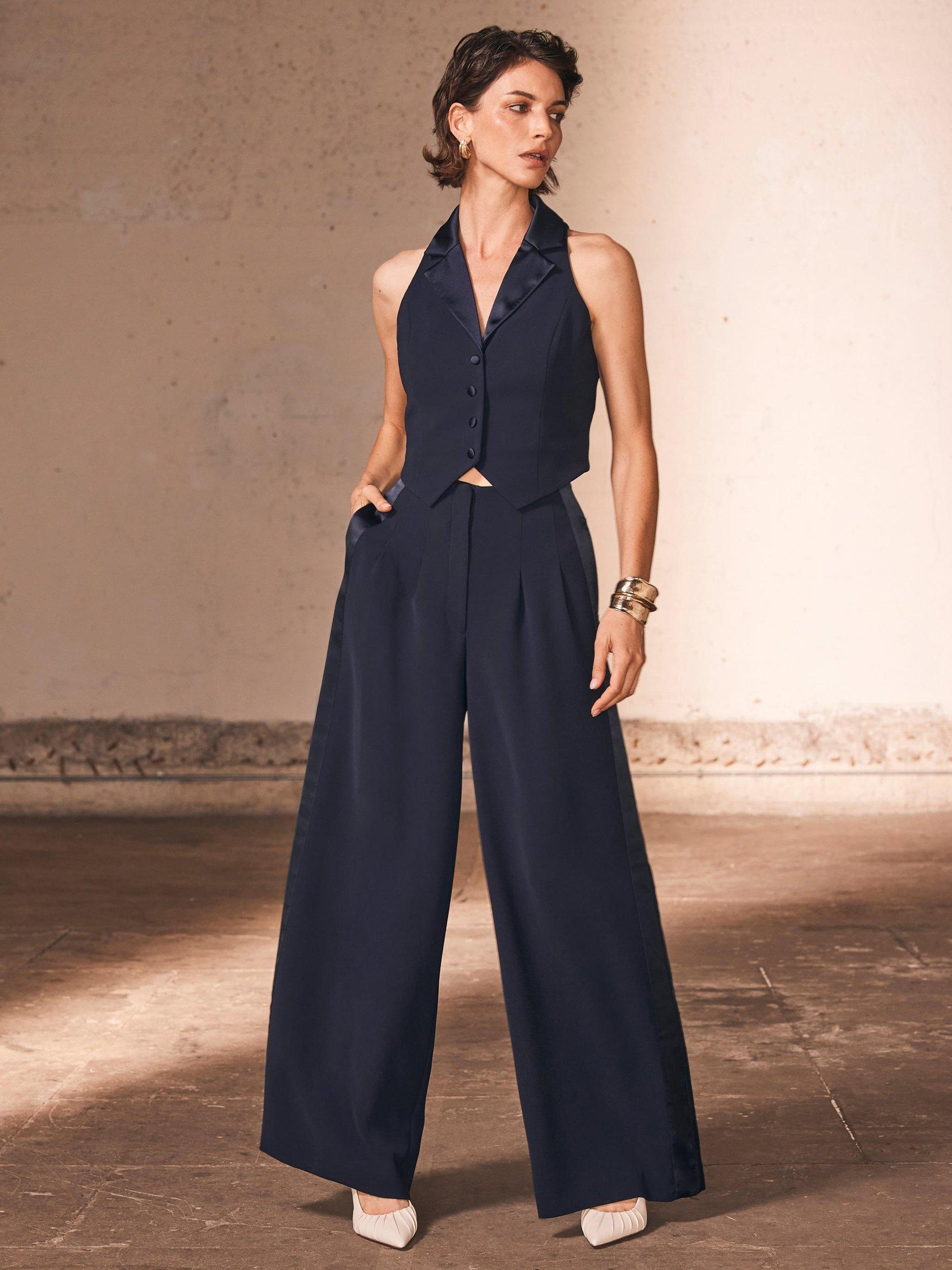 Product image 1 of 8, which shows Mint Velvet Tuxedo Waistcoat, Navy Blue, 6