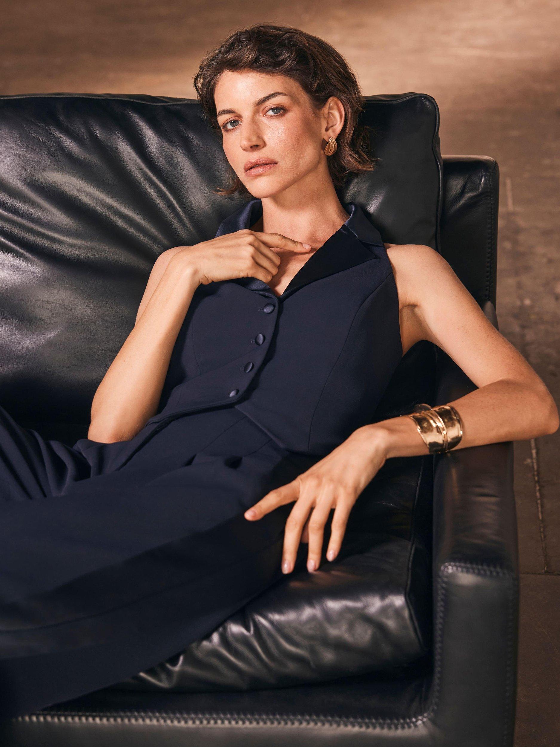 Product image 2 of 8, which shows Mint Velvet Tuxedo Waistcoat, Navy Blue, 6