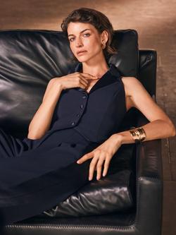 Mint Velvet Tuxedo Waistcoat, Navy Blue - view 2, Navy Blue